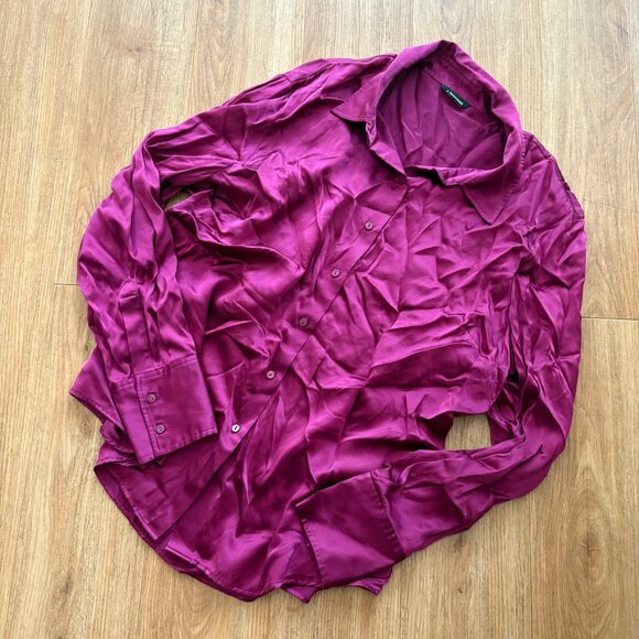 J. Peterman Long Sleeve Front Button Silk Blouse Magenta Women’s Size L - Picture 1 of 8